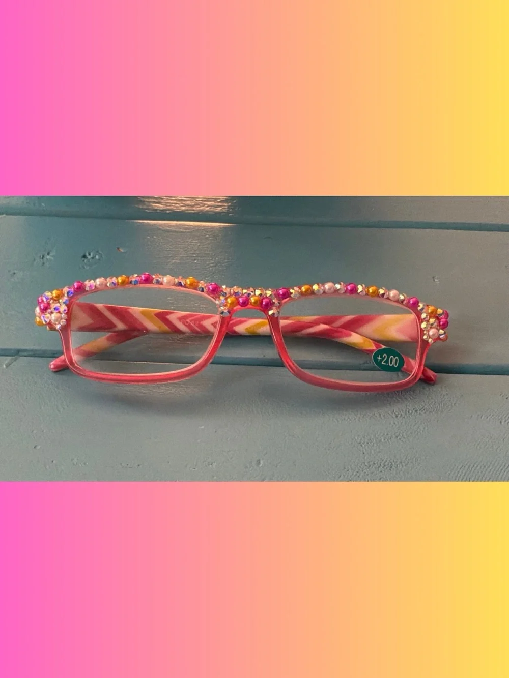 Handmade Bling Pink Reading Glasses +2.00